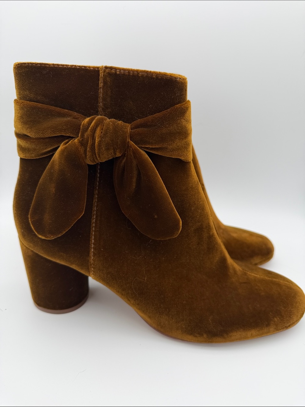 Madewell The Esme Bow Boot in Burnished Cedar 9.5 Velvet Heeled Booties Fall - Picture 3 of 16
